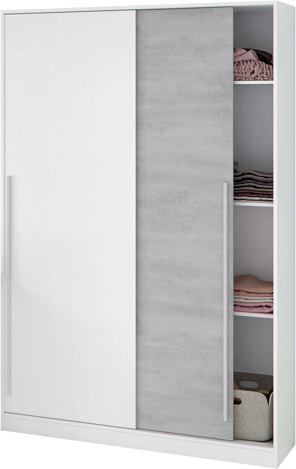 Armoire, 200 × 120 × 50 cm, réglable, Habitdesign, 120 × 200 × 50 cm, H x l x P, 2 portes, Blanc « Artik » et Ciment