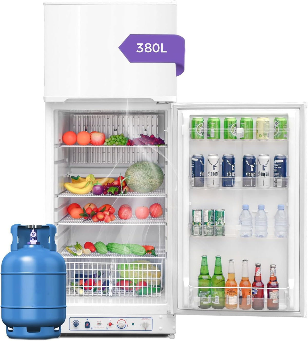 Réfrigérateur Smad, Frigo Gaz/220V avec Congélateur, Silencieux pour Gîte, 380L, 69 × 78 × 176.1cm, 287L, 93L, 16 °C, 10 °C, 0db, 287+93