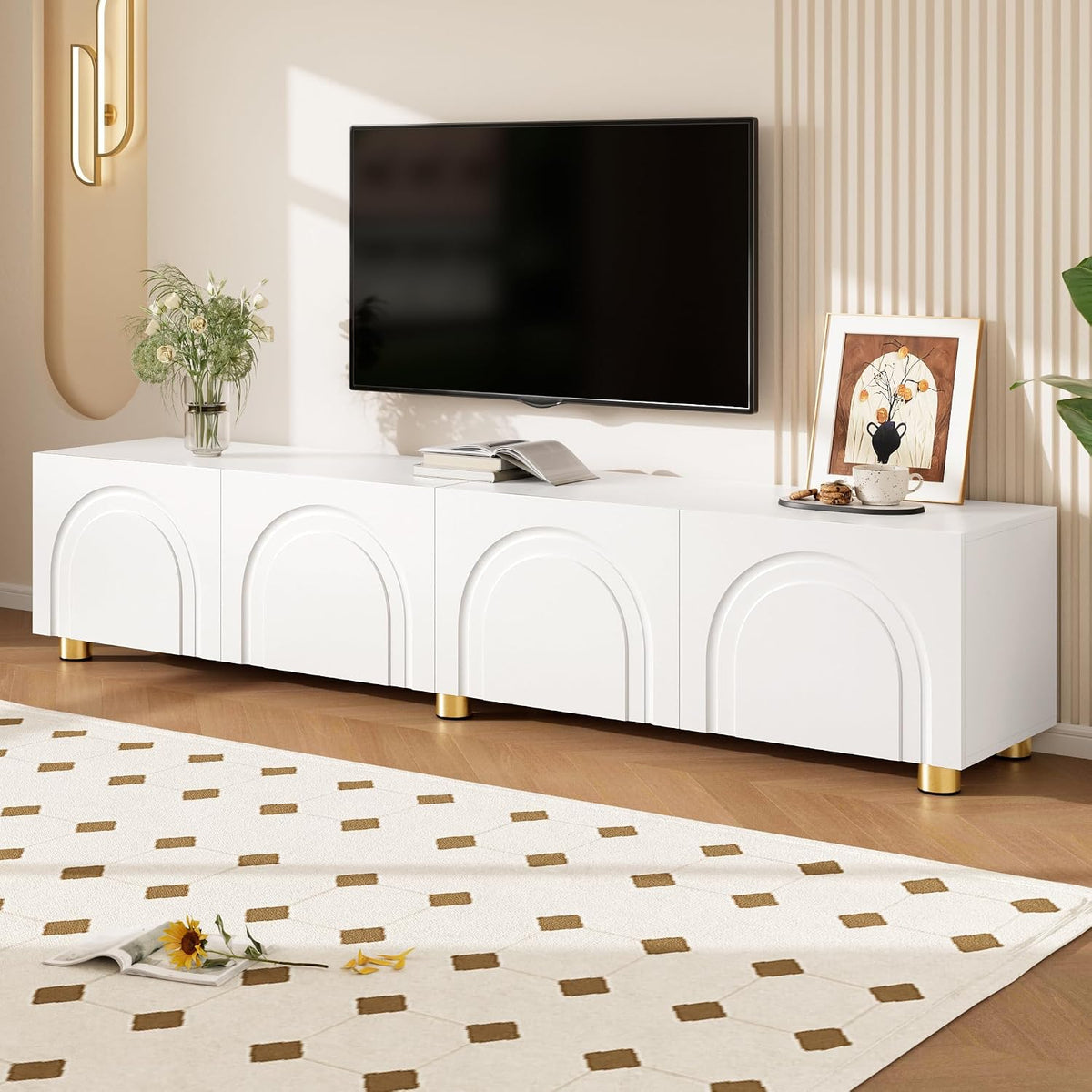 Meuble TV luckdect, 70 Pouces, Armoire Basse Salle de Séjour Intérieur pour Télévision jusqu'à 70 Pouces, Support Télé, 180cm, 4 Portes