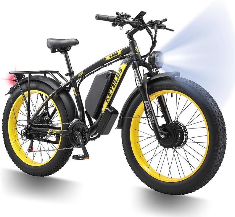 QIKAITU Vélo, VTT Electrique Adulte Homme avec Porte-téléphone, 26 Pouces, 21 Vitesses, 25km/h Moteur 250w 21 Vitesses, 25km 120km, 48V, 23Ah