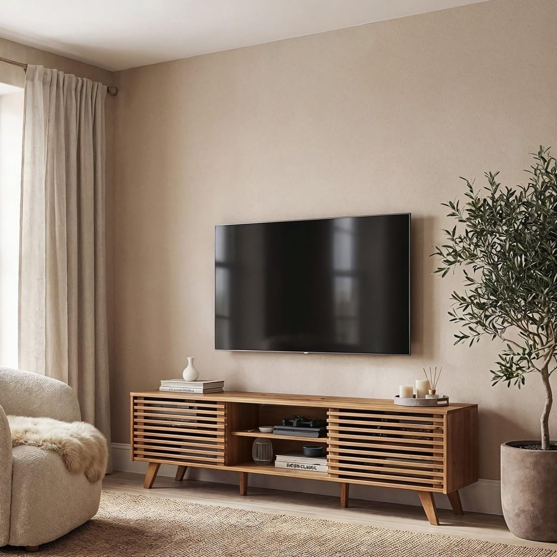 Meuble TV, réglable, IDIMEX, 190 cm, 32 × 56 × 33 cm, 50 × 175 × 38 cm, 3 étagères, 2 portes, 175 × 50 × 38 cm