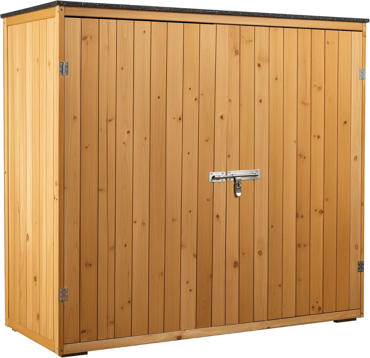 Conteneur, avec Toit revêtu par PVC et 2 Portes, Abri de Jardin, 1360 × 580 × 1270 mm, WilTec, en Bois Verni, Terrasse & Balcon