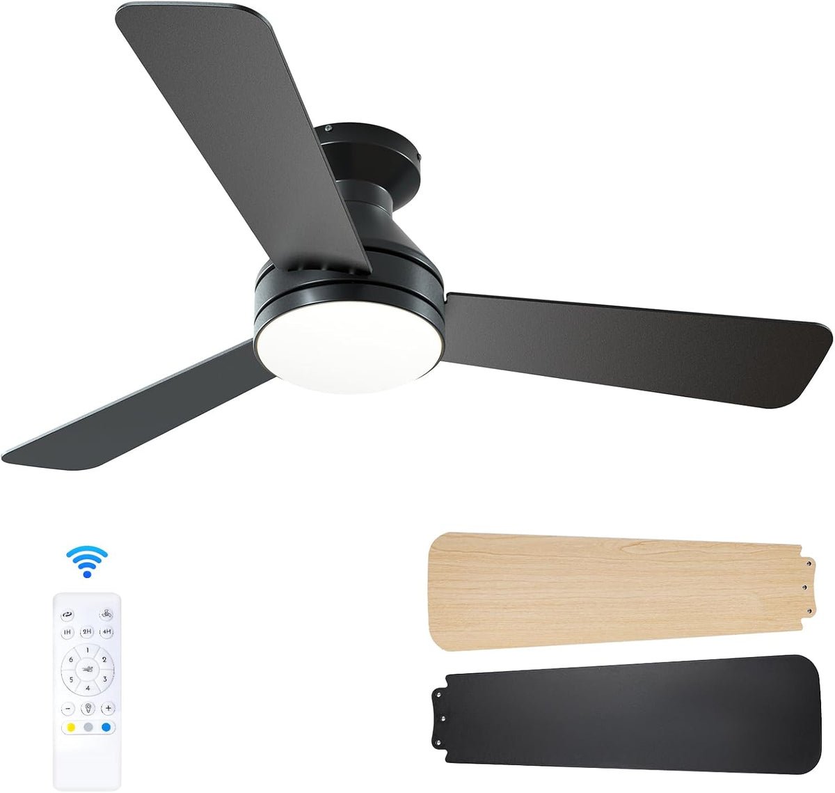 Ventilateur de plafond Passky, télécommande, 107 cm, 35 dB, 6 vitesses, 132cm, Noir, minuterie