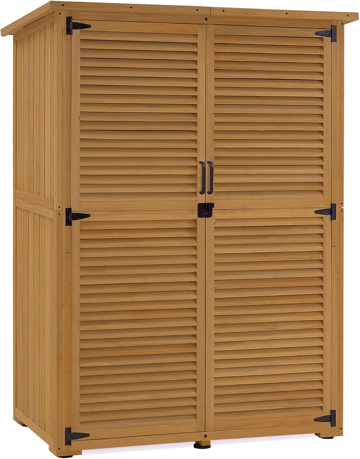 M MCombo Abri de jardin, pour l'extérieur Balcon Terrasse, 59 × 127 × 168 cm, réglable, Armoire de Jardin en Bois, 0901D-F, Nature