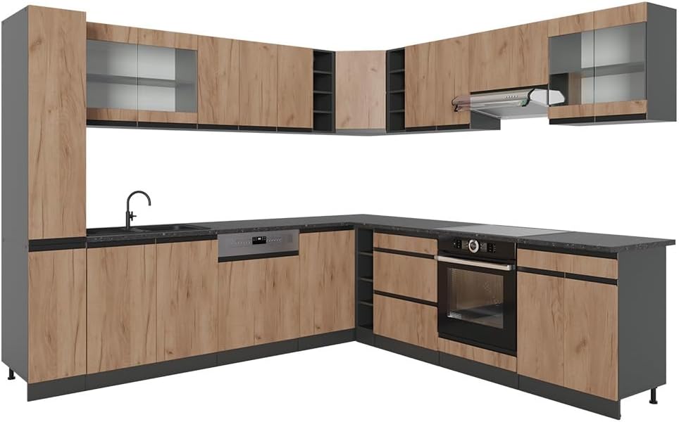 Rangement sur pied, 277 × 257 cm, réglable, Cuisine en Angle R-Line, Vicco, 56, 8 × 59, 8 × 44 cm, 46 cm, 16 mm, 2 tiroirs