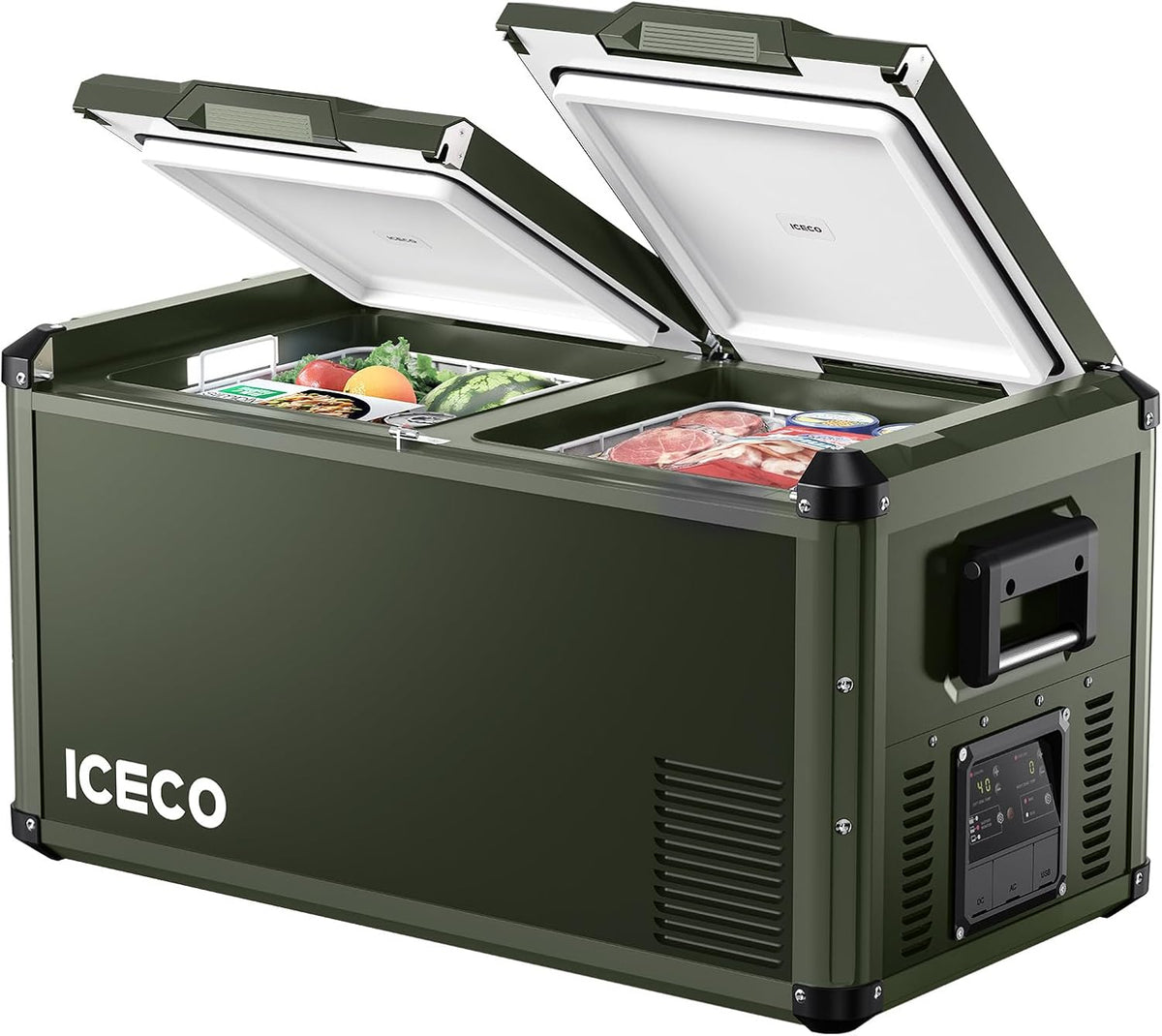 Réfrigérateur, 75 L, éclairage LED, refroidisseur électrique pour voiture, ICECO, 12 V, 24 V, 240 V, 75 L double zone alimenté par SECOP