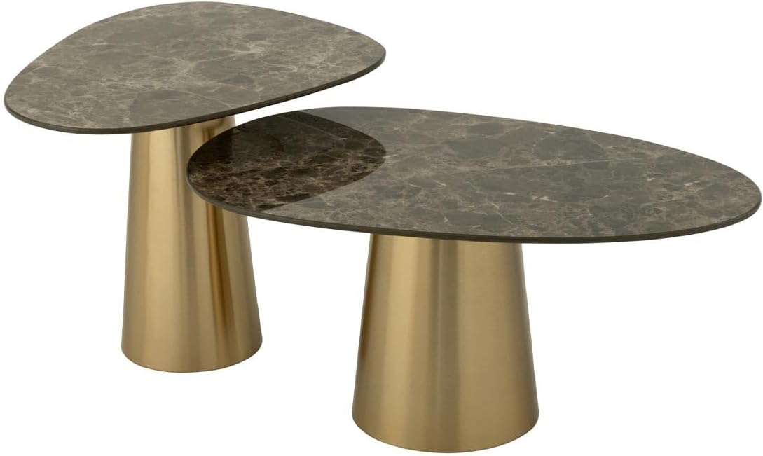 Table basse, 35 cm, Paris Prix, 41 cm, 74cm, Lot de 2 Tables Basses Effet Marbre 74cm Bronze