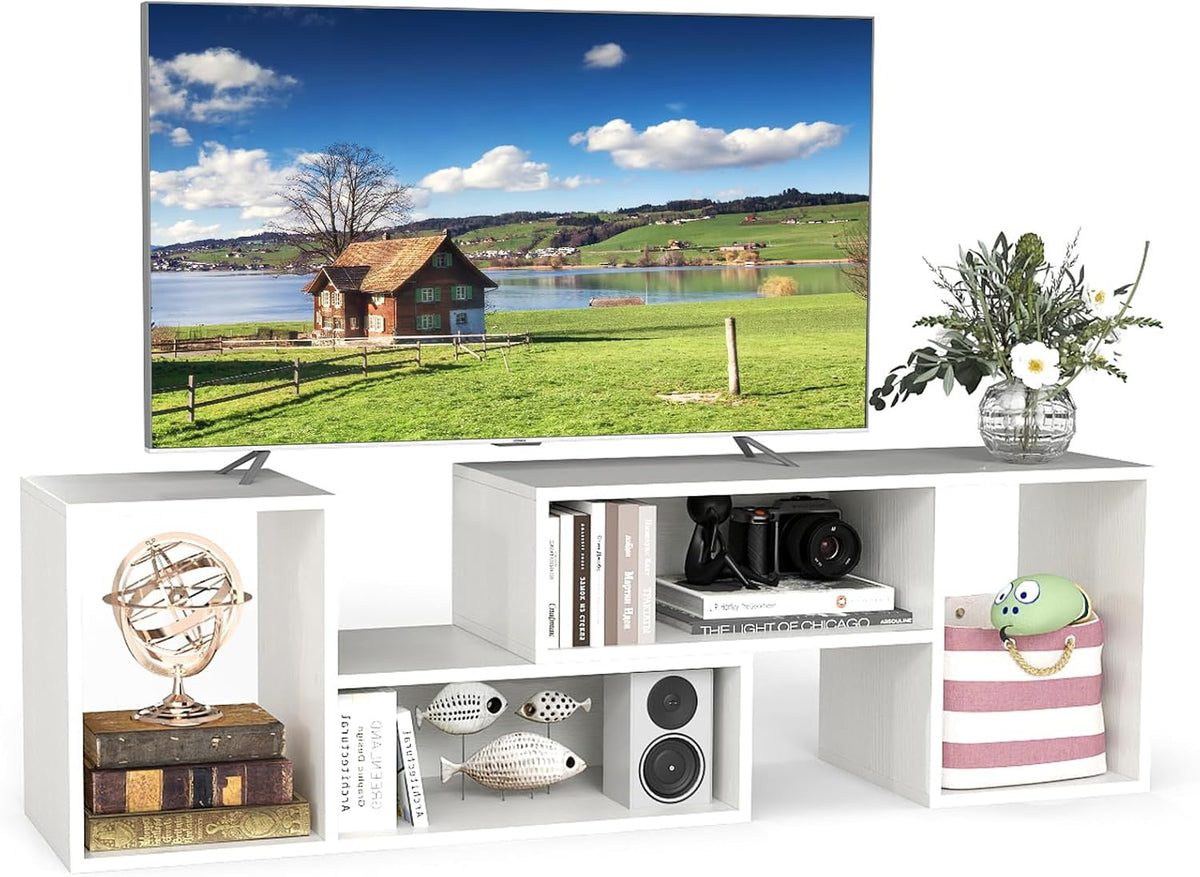 Meuble TV, 60 Pouces, GIANTEX, 43 CM, 2 étagères, Blanc