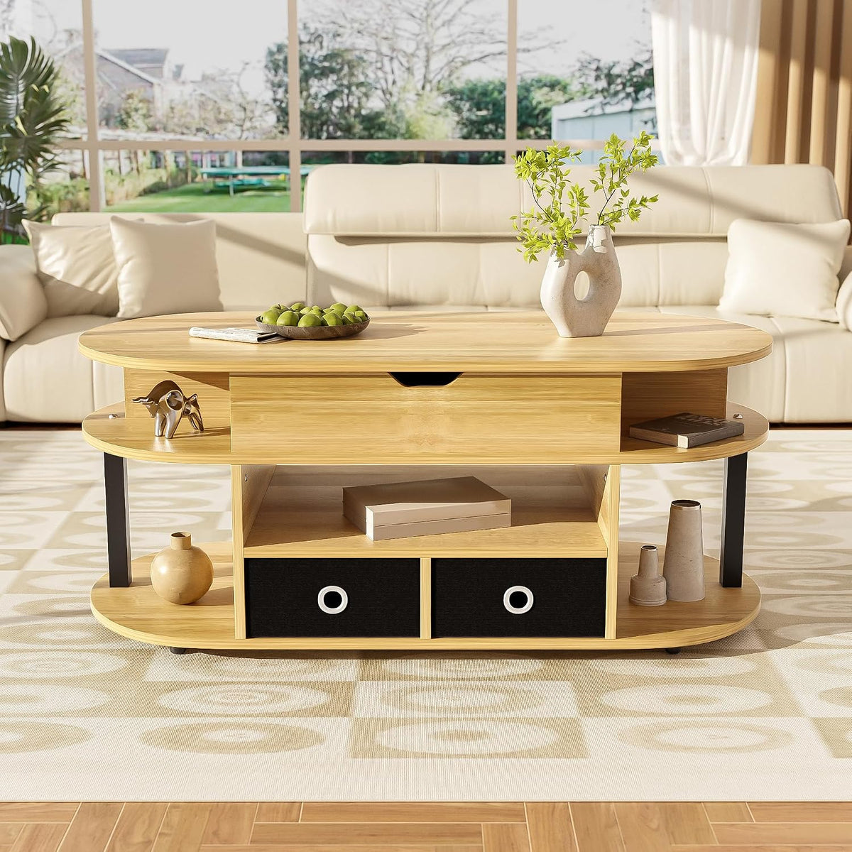 Table basse, télécommande, 105 cm, Grain de Bois Naturel Moderne, Marooma, portable