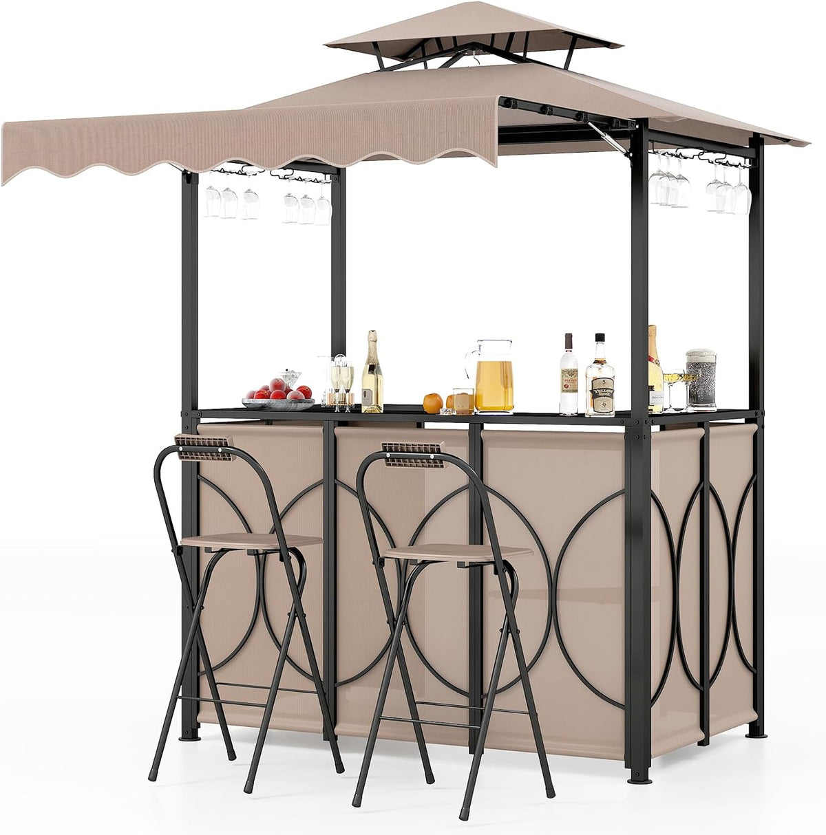 Tonnelle COSTWAY, 3 étagères, pliable, pour Jardin Cour, 2 étagères, 4 porte, fonction gril, Marron