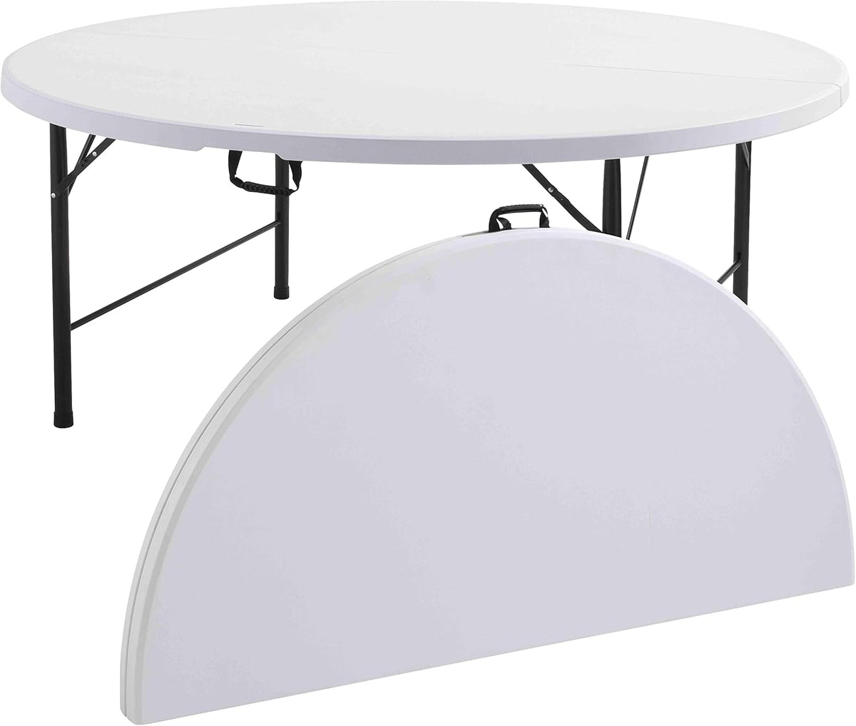 Table à manger Rekkem, 180 cm, pliable, 74 cm, 8 cm, 28 mm, 1, 2 mm, 180cm, 74cm, 150kg, Table Ronde Pliante 180cm, Lot de 5